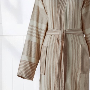Peignoir en coton turc côtelé, style kimono, couleur crème - Product Image 4
