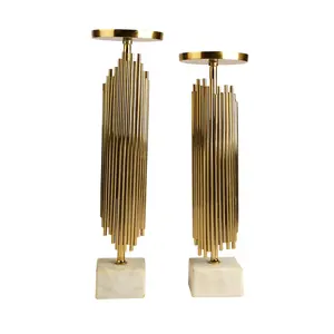 Luxury Home Decoration Iron <b>Candle</b> Stand Set 2 Gold Plated with <b>Marble</b> Base for Hotels and Restaurants Hot Sale - Product Image 4