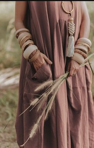 Wayan Boho Maxi robe avec poches fait à la main en coton naturel lin bohème fête Style produit en vrac - Product Image 5