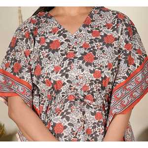 Women's Multi Floral Printed 100% Cotton Eco-Friendly <b>Kaftan</b> Co-ord Set Stylish Summer Beach Wear Comfy for Outfit Quick Dry - Product Image 5