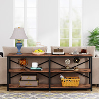 Table console extra longue de 70,9 pouces, table de canapé moderne derrière le canapé avec rangement, table d'entrée de couloir industrielle à 3 niveaux