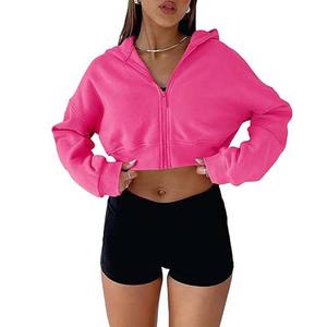 Venta al por mayor de algodón señoras en blanco gimnasio sudaderas con capucha de manga larga Crop Top sudaderas de las mujeres logotipo personalizado recortado Sudadera CON CAPUCHA DE LAS MUJERES transpirables - Product Image 6