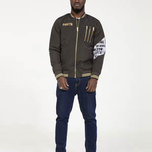 Chaqueta Bomber de lona pesada para hombre, a la moda parches bordados, cuello levantado, diseña tu propia ropa para exteriores, popular en línea - Product Image 3