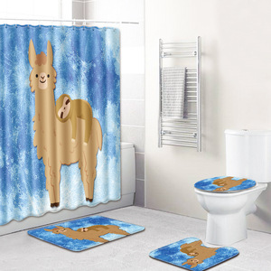 Funny Emoji Print <b>Bathroom</b> Rug <b>Set</b> Shower Curtain Toilet Cover Bath <b>Mat</b> 4 Piece - Product Image 6