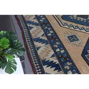 Alfombra Turca, Alfombra Vintage Extra Grande de 7.2x12.6 pies, Alfombra de Lana Ikat Azul - Product Image 3