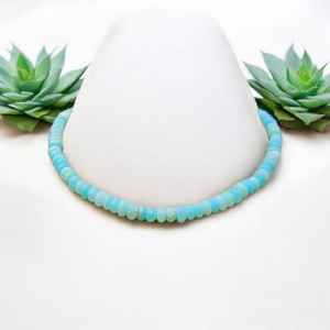 Collar de cuentas de ópalo azul peruano, hebra de piedra Natural de 7-8mm, joyería de tono Aqua suave, selección de moda 2025 para mujer - Product Image 2
