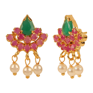 Conjunto de Gargantilla rosa y verde CZ Cubic Zircon Stone Designer Pearl Pendientes y collar Set para mujer - Product Image 2