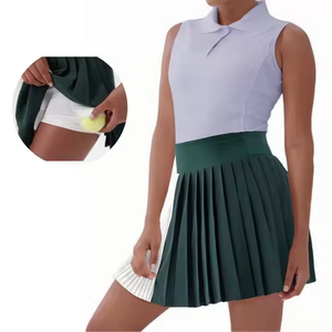Ensemble de tennis et de golf pour femmes personnalisé, jupe plissée taille haute, couture respirante, polo de couleur, écologique, devant, été, yoga - Product Image 5
