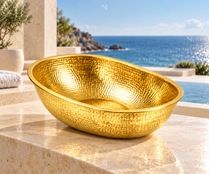 Bol à pédicure ovale en métal martelé NJ Gold avec couvercle, bassin de bain de pieds portable pour SPA et usage domestique - Product Image 5
