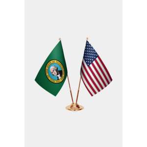 Ensemble de drapeaux de bureau pour Washington et les États-Unis avec technique d'impression numérique et mât en aluminium - Product Image 2