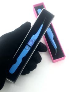 Haute qualité bleu ciel poudre revêtement acier inoxydable Extension de cils droits pince à épiler incurvée arc-en-ciel pointe Instruments de beauté - Product Image 4