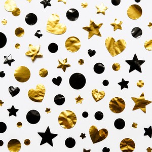 Metallic Foil Confetti Gold Black Star Heart Round 1-2.5cm Table Scatter <b>Balloon</b> Fill Party <b>Decoration</b> - Product Image 1