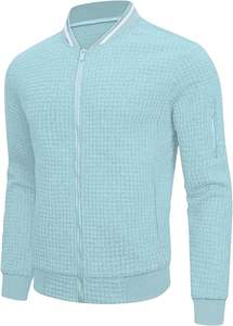 Blouson bombardier en toile bleu clair d'hiver léger pour hommes vente en gros décontracté confort réglable poches latérales fermeture éclair avant élastique - Product Image 3