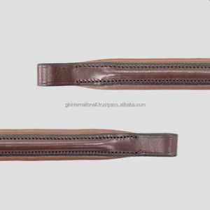 Banda para cejas de caballo de cuero acolchado de piel de vaca inglesa en cuero liso negro y marrón con costuras fuertes y duraderas - Product Image 5