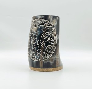 Tasse en corne de buffle sculptée de la meilleure qualité-Décoration de mariage imperméable et cadeau avec des conceptions de corne de boisson et de Viking - Product Image 1