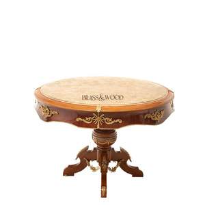 Table d'entrée classique de luxe en marbre, laiton et bois - Product Image 1