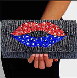 American Kiss USA Cadena de lujo Bolso de mano Labios de lentejuelas Bandera patriótica Semilla Estilo cruzado con cuentas para eventos nocturnos - Product Image 1