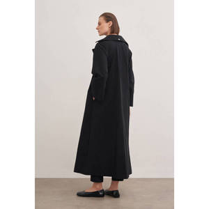 Women's Long Genuine <b>Leather</b> <b>Trench</b> <b>Coat</b> with Pleated Detail and Print Decoration - Product Image 4