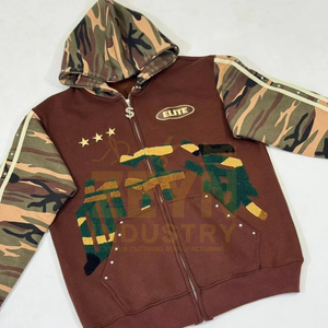 Sweats à capuche de haute qualité avec camouflage Imprimé sur la capuche et les manches Street wear Sweat à capuche en coton chenille brodé Sweats à capuche imprimés - Product Image 1