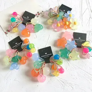 韓国版キャンディーカラー透明感ゼリー子供用5ピースヘアリングセットヘアデコレーション