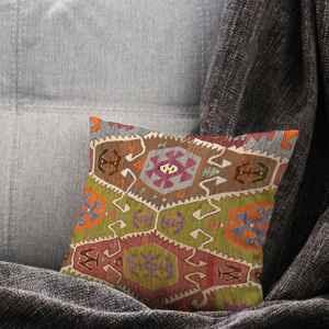 Coussin vintage à imprimé Kilim - Décoration d'intérieur de style turc fait main, uniquement la housse - Product Image 4