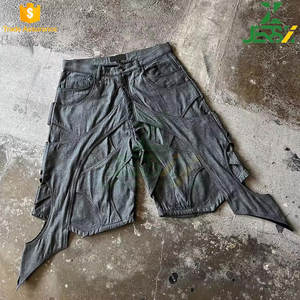 Shorts pour hommes gris taille moyenne Hip Hop à carreaux respirant Baggy Fit Jorts 100% coton Double couche décontracté été porter toile tissu - Product Image 6