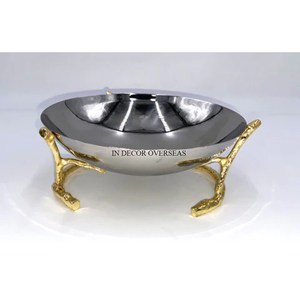 Diseño y Base de hojas hechas de Metal de alta calidad chapados en oro de alta calidad para cuenco de decoración de forma redonda de vidrio transparente - Product Image 5