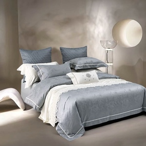 Parure de lit 4 pièces haut de gamme personnalisable en jacquard gris, housse de <span class=keywords><strong>couette</strong></span> et drap en pur coton – Vente en gros - Product Image 2