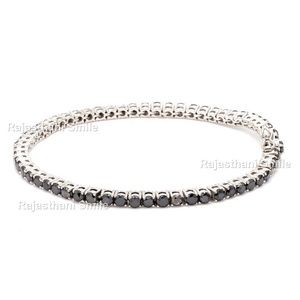 Pulsera de tenis de piedras preciosas de corte redondo de oro blanco sólido de 14 quilates con diamante negro tamaño natural de piedra de 2,5mm - Product Image 4
