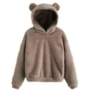 Sweat à capuche unisexe pour homme en sherpa polaire personnalisé avec des oreilles d'ours mignonnes, 100% coton respirant, lourd - Product Image 4