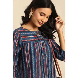 เสื้อลำลองผ้าฝ้ายพิมพ์ลายครามสำหรับผู้หญิงสำหรับใส่พักผ่อน - Product Image 2