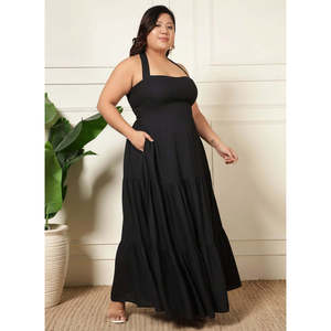 Deebaco Robe de soirée élégante noire à col halter, à volants, longue jusqu'au sol, coupe trapèze, taille plus pour femme, style occidental - Product Image 5