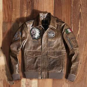 Blouson aviateur en cuir PU pour homme avec patchs, veste de moto vintage, streetwear, veste zippée tendance, logo personnalisé disponible, OEM - Product Image 4