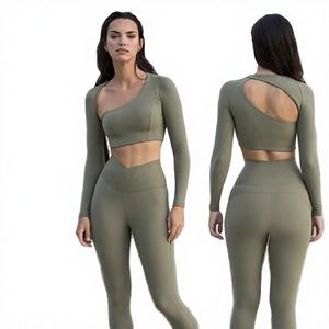 Conjunto de Shorts de Yoga sin Costuras, Transpirables, de Cintura Alta y sin Mangas para Mujer, Talla Grande, Ecológico, Conjunto Deportivo de 2 Piezas para Gimnasio - Product Image 2