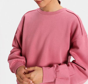 Sudaderas de Alta Calidad 100% Algodón de Color Sólido para Mujer, Color Rosa, Cuello Alto, Manga Larga, Tela Suave, Puños Acanalados, Personalización Frontal OEM - Product Image 5