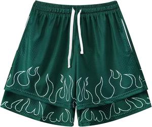 กางเกงขาสั้นสำหรับผู้ชายกางเกงขาสั้นผ้าแห้งเร็วพิมพ์ลายตาข่ายสไตล์สตรีท - Product Image 1