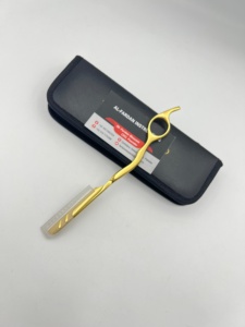 Rasoir de barbier professionnel en acier inoxydable massif à lame simple, couleur or plasma, pour rasage de la nuque, logo personnalisé avec étui en cuir - Product Image 3