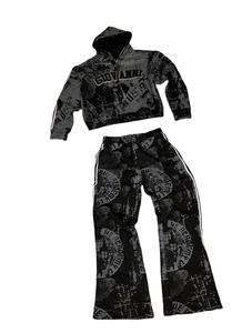 Ensemble sweat à capuche zippé et pantalon de survêtement pour homme, grande taille, en polaire, haute qualité, effet délavé, avec logo brodé, respirant, coupe empilée - Product Image 2