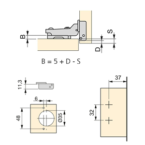 Emuca Set di cerniere a gomito in acciaio titanio 20x91 chiusura morbida con inserti a vite altezza 0 cerniere per mobili - Product Image 5