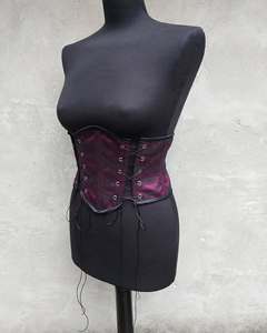 Alphatek corset de brocart gothique Beau corset avec décoration en cuir Corset de brocart Overbust Corset avec laçage réglable - Product Image 2