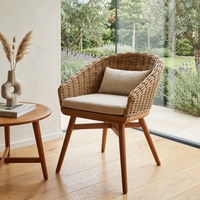 Fauteuil seau en rotin naturel tressé, moderne, durable et écologique, avec pieds en bois, pour extérieur et patio