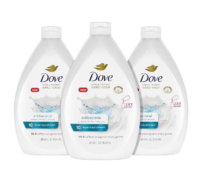 Dove Антибактериальная ручная стирка, уход и защита от 3 штук, недорогая, нежная, антибактериальная, ручная стирка, ежедневное использование