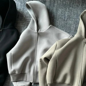 Sweat-shirts à capuche de haute qualité personnalisés, 500 GSM, 100% coton mélangé, lourds, respirants, à double fermeture éclair, streetwear, pour hommes, en vente - Product Image 3