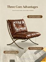 Fauteuil de salon rétro vintage en cuir véritable marron capitonné Barcelona avec pieds en métal, fauteuil club antique pour salon