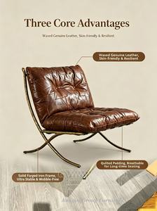 Sillón <span class=keywords><strong>Barcelona</strong></span> Retro Vintage de Cuero Genuino Marrón con Patas de Metal, Sillón de Salón Antiguo para Sala de Estar o Club - Product Image 4