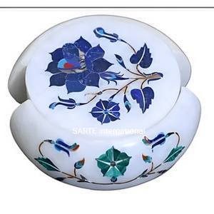 Dessous de verre incrustés en pierre Tasse à thé de luxe Dessous de verre en pierre et incrustation en métal et marbre Taille personnalisée - Product Image 6