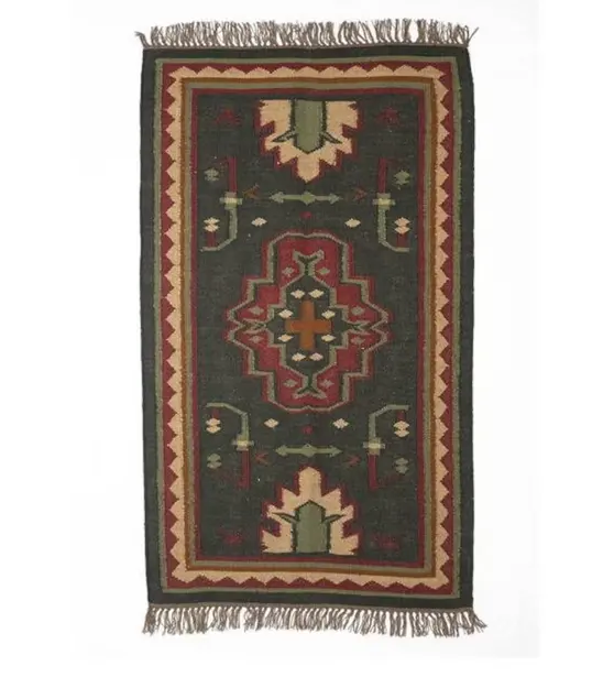 Großhandel Lieferant Indische handgemachte gewebte natürliche Wolle Jute geflochtenen modernen Teppich im Freien dekorative Bodenfläche Kelim Teppich