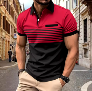 Camiseta Polo Casual de Verano 2025 para Hombre, Corte Ajustado, de Alta Calidad, con Rayas de Colores Combinados y Diseño de Botones en el Pecho - Product Image 3