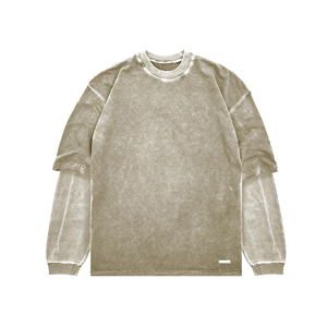 Custom High Quality Cotton Long Sleeve Mens O Neck <b>Patchwork</b> Drop Shoulder Rhinestone Double Layer Long Sleeve Cotton T- <b>Shirt</b> - Product Image 2