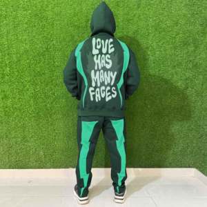 Conjunto de 2 Piezas Unisex de Primera Calidad, Sudadera con Capucha Elástica y Pantalones Cargo de Felpa, Ropa Deportiva Urbana con Logotipo Estampado, 100% Algodón para Invierno - Product Image 2